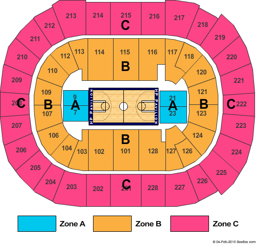 SAP Center Basketball Zone Seating Chart